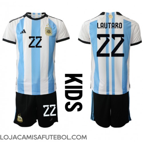 Camisa de Futebol Argentina Lautaro Martinez #22 Equipamento Principal Infantil Mundo 2022 Manga Curta (+ Calças curtas)